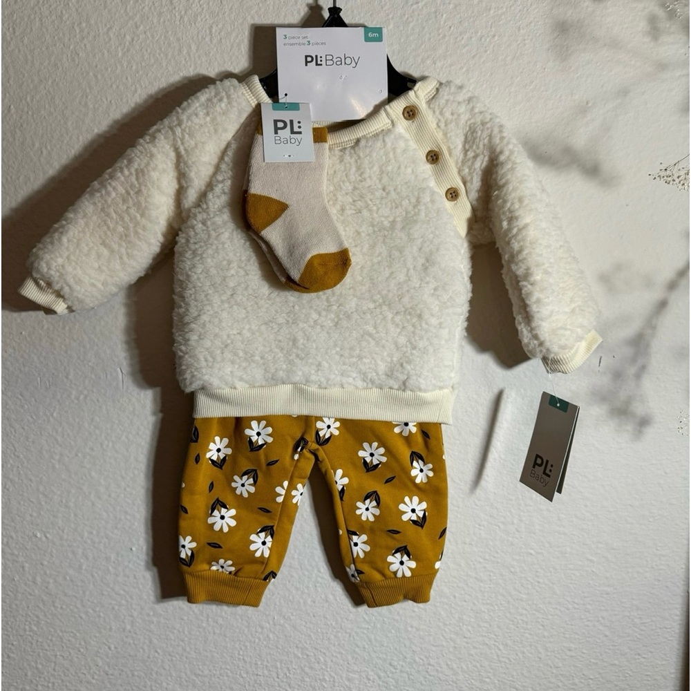 PL Baby by Petit Lem 3-Piece Sherpa Top Set (Baby Girls) - 6M